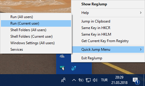 Registry Key Jumper on System Tray